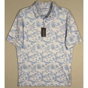 NWT Mizzen Main Versa Polo Mens M Blue Camo Trim Fit Golf AOP Moisture Wicking